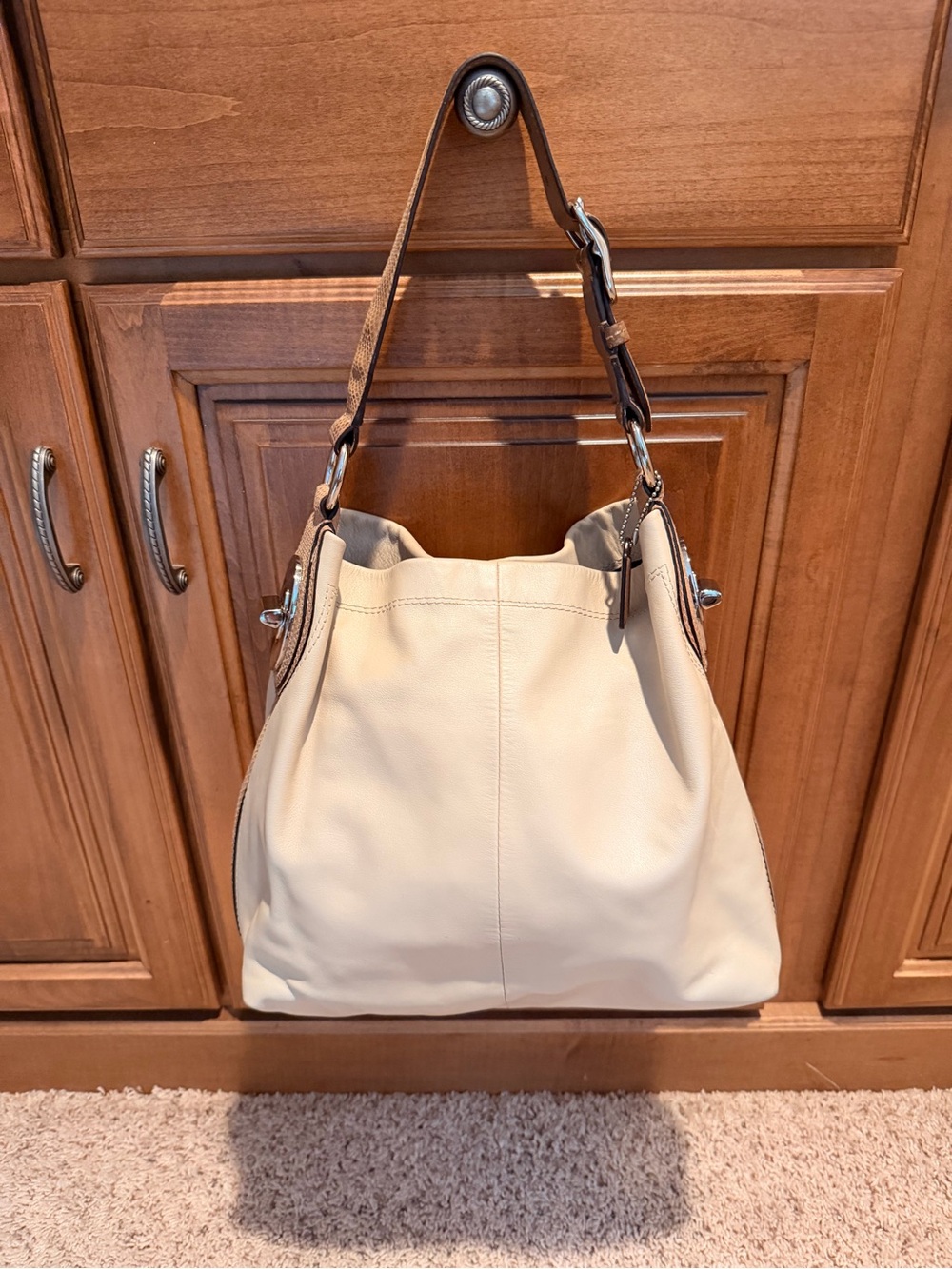 Coach Cream Penelope Leather Shoulder Bag with Brown Leather/Suede Strap